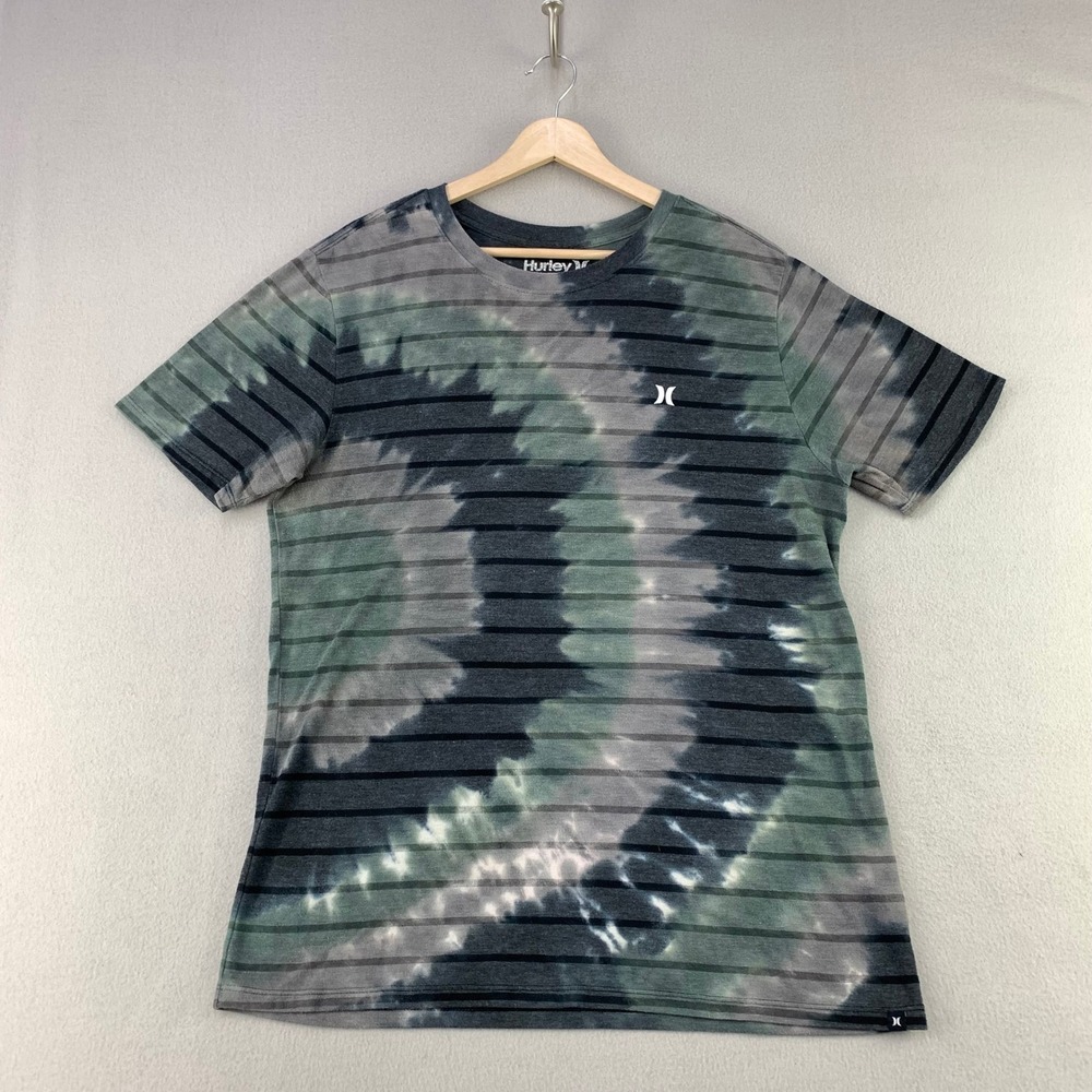 Hurley Tie Dye Stripe T-Shirt Mens M Green Gray Surf Skate Casual
